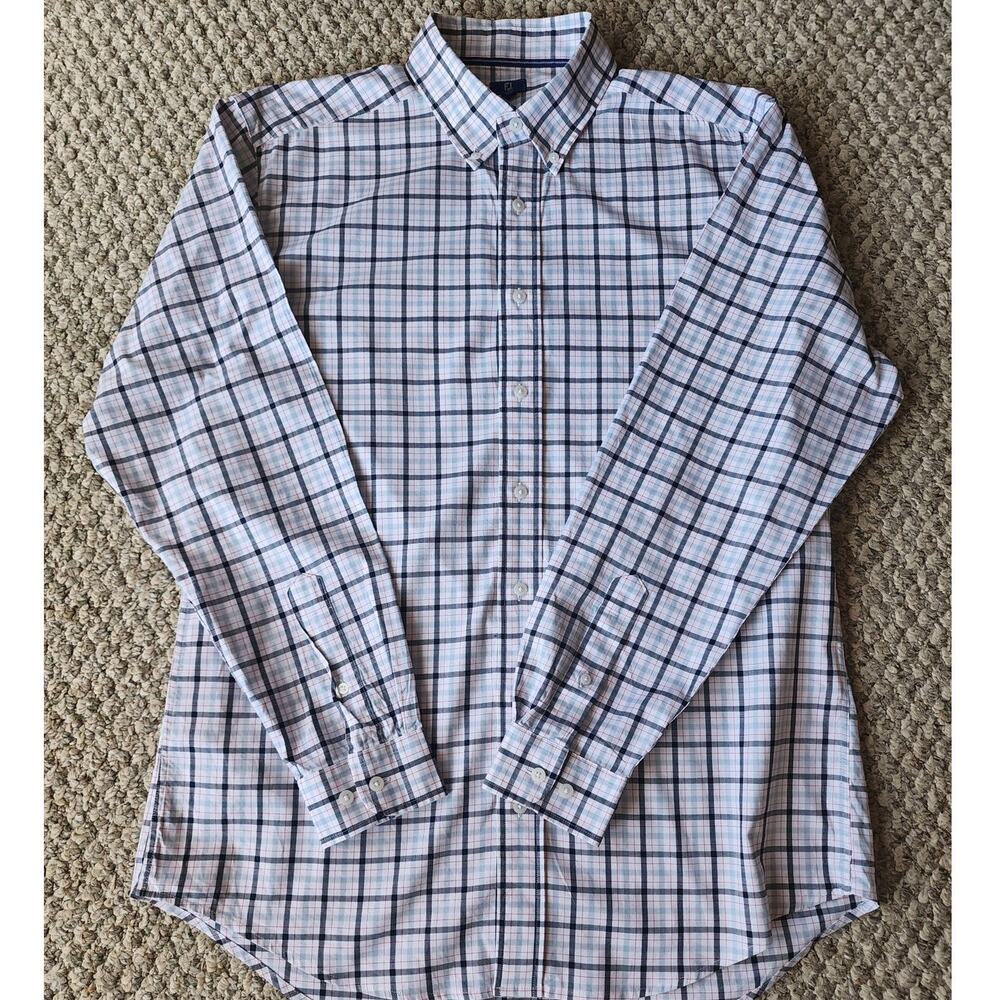 FootJoy FJ Men's Large Plaid Button‎ Down Long Sleeve Cotton Spandex Stretch